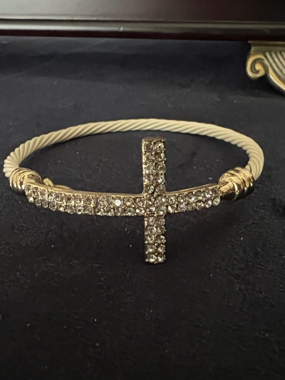 Rhinestone cross bangle bracelet